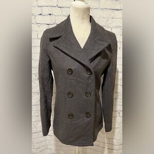 Gap Women's Peacoat Grey Wool Blend Double Breasted Lined in Pink Acetate Small